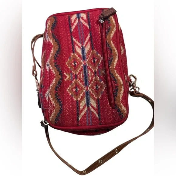 Pendleton Red and Brown Geometric Crossbody Bag - Picture 2 of 3